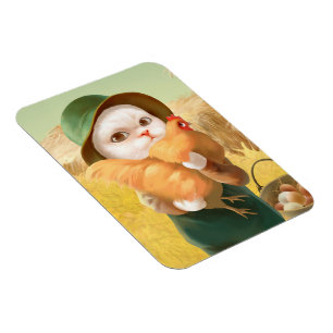 Magnet Flexible Chat adorable avec Hen à la ferme