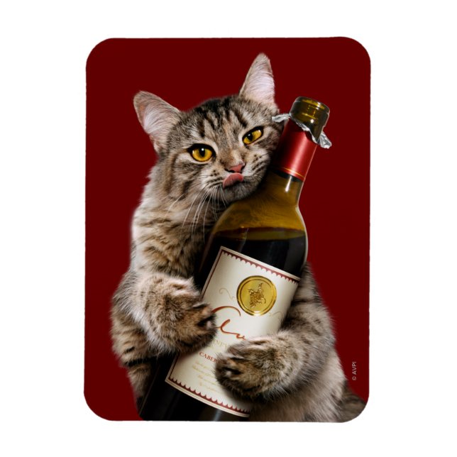 Magnet Flexible Chat Avec Bouteille De Vin (Vertical)