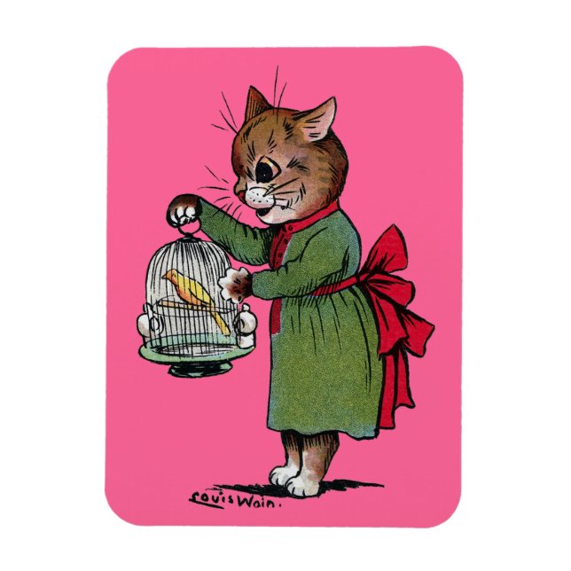Magnet Flexible Chat avec cage d'oiseaux, Louis Wain (Vertical)