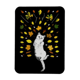 Magnet Flexible Chat blanc avec illustration des feuilles de chute