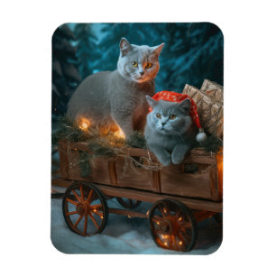 Magnet Flexible Chat Bleu Russe Sleigh Neigeux Décor Noël