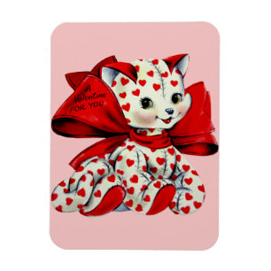 Magnet Flexible Chat chaton blanc avec le coeur Vintage Valentines