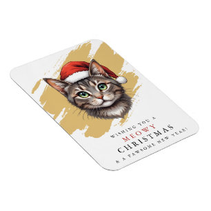 Magnet Flexible Chat de Noël mignon moderne avec chapeau de Père N