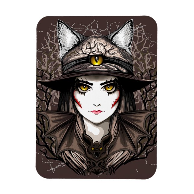 Magnet Flexible Chat de sorcière Halloween Déplaisant Portrait mig (Vertical)
