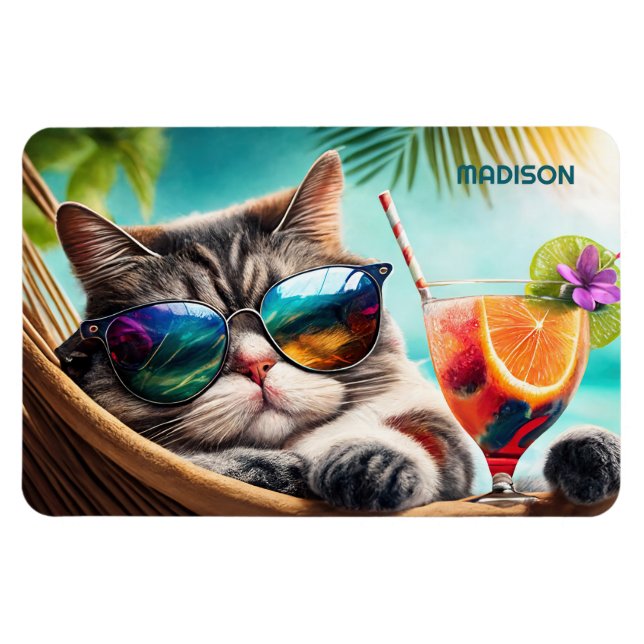 Magnet Flexible Chat de vacances de nom personnalisé (Horizontal)
