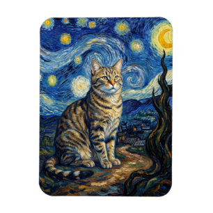 Magnet Flexible Chat de Van Gogh Nuit Étoilée Art Impressionniste