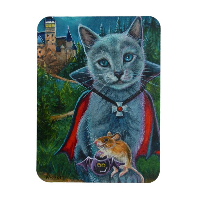 Magnet Flexible Chat d'Halloween et souris n° 3 Aquarelle Art (Vertical)