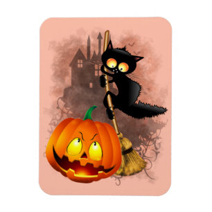 Magnet Flexible Chat effrayé par Citrouille Fun Halloween caractèr