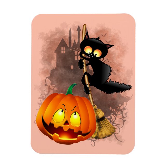 Magnet Flexible Chat effrayé par Citrouille Fun Halloween caractèr (Vertical)