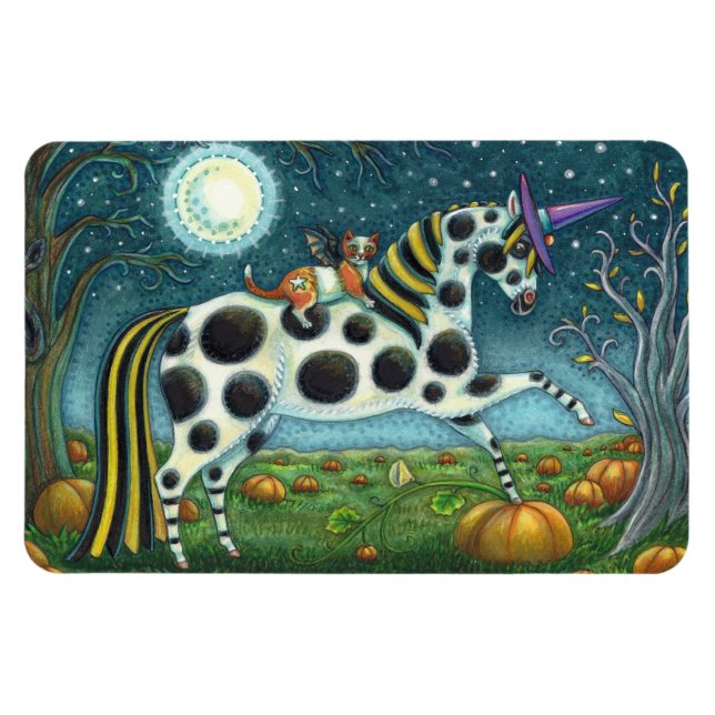 Magnet Flexible CHAT HALLOWEEN PONY ET BAT CHAT Imaginaire Cheval (Horizontal)