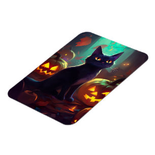 Magnet Flexible Chat Halloween Tuxedo Avec Peur Citrouille