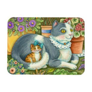 MAGNET FLEXIBLE CHAT MÈRE ET CUISINE, FLEURS POTÉES, BOWS & LACE
