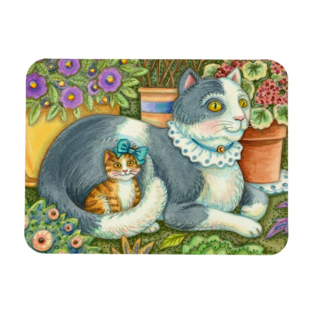 MAGNET FLEXIBLE CHAT MÈRE ET CUISINE, FLEURS POTÉES, BOWS & LACE (Horizontal)