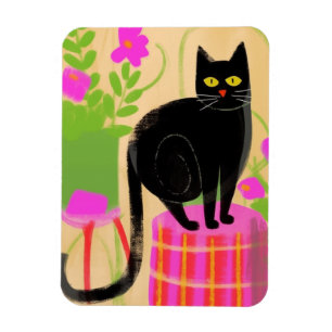 Magnet Flexible Chat Noir Adorable Avec Plantes
