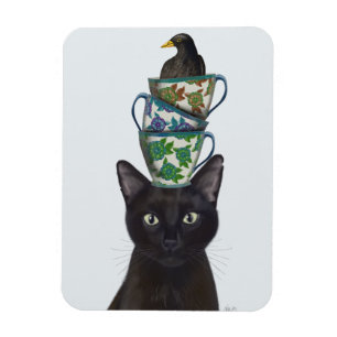 Magnet Flexible Chat noir avec Teacups et Blackbird