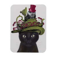 Chat noir avec théière et hibou