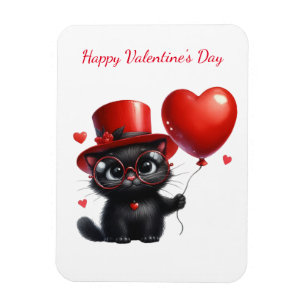 Magnet Flexible Chat noir drôle avec ballons Saint-Valentin