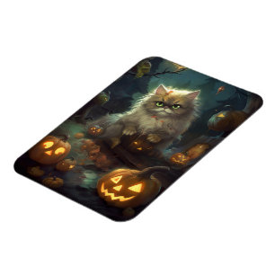 Magnet Flexible Chat perse d'Halloween avec effroi Citrouille