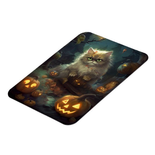 Magnet Flexible Chat perse d'Halloween avec effroi Citrouille (Côté Gauche)