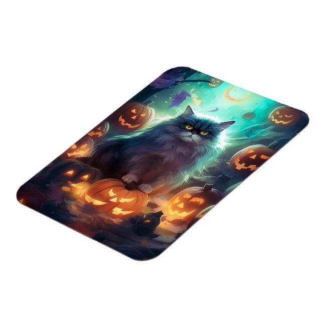 Magnet Flexible Chat Sibérien D'Halloween Avec Peur Citrouille (Côté Gauche)