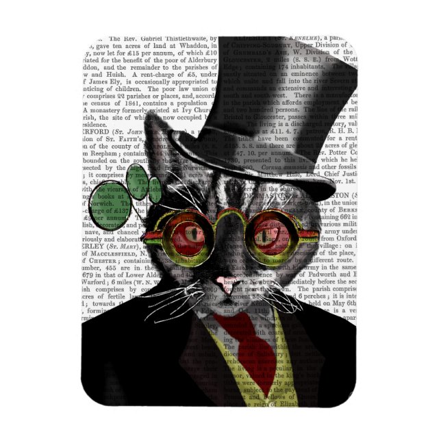 Magnet Flexible Chat Steampunk - Chapeau supérieur et verres jaune (Vertical)