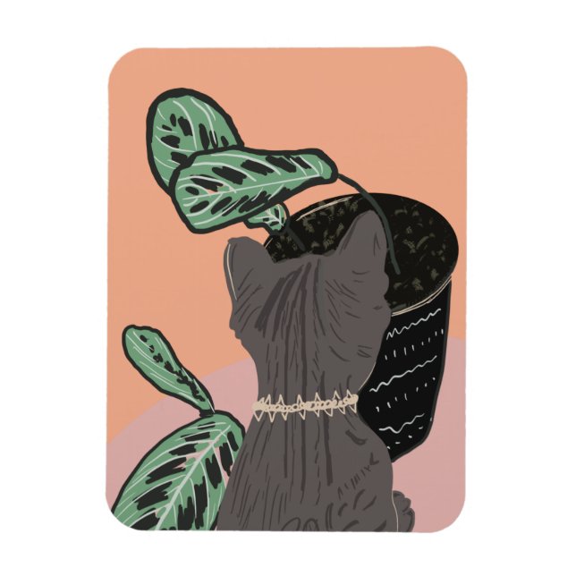 Magnet Flexible Chat Tigre Gris Plantes Merci  (Vertical)