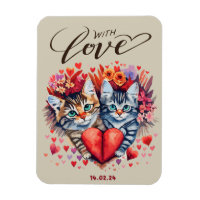 Chats avec carte de voeux pliée d'amour