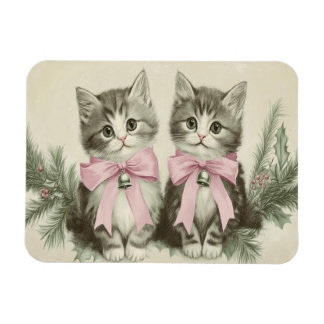 Magnet Flexible Chats de Noël Vintage avec rubans roses flexibles