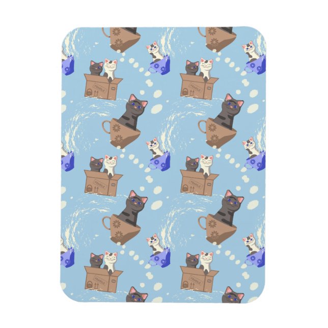 Magnet Flexible Chats en boîte et gouttes de lait sur bleu (Vertical)