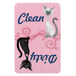 Magnet Flexible Chats noirs et blancs Lave-vaisselle rose propre