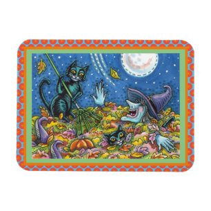 MAGNET FLEXIBLE CHATS NOIRS ET TÉMOIGNAGES EN FEUILLE, FUNNY HALLO