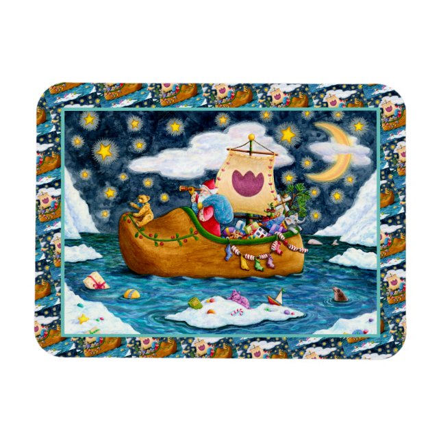 MAGNET FLEXIBLE CHAUSSURES NÉERLANDAISES PÈRE NOËL SHIP, ICEBERGS, (Horizontal)