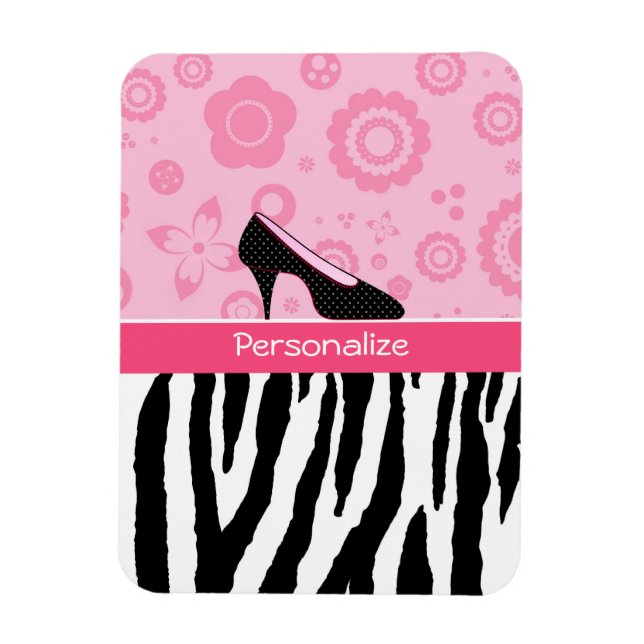 Magnet Flexible Chaussures Noir Rose Cute Tendance Zebra Imprimer  (Vertical)