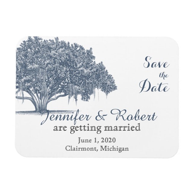 Magnet Flexible Chêne Mossy en mariage bleu Enregistrer la date (Horizontal)