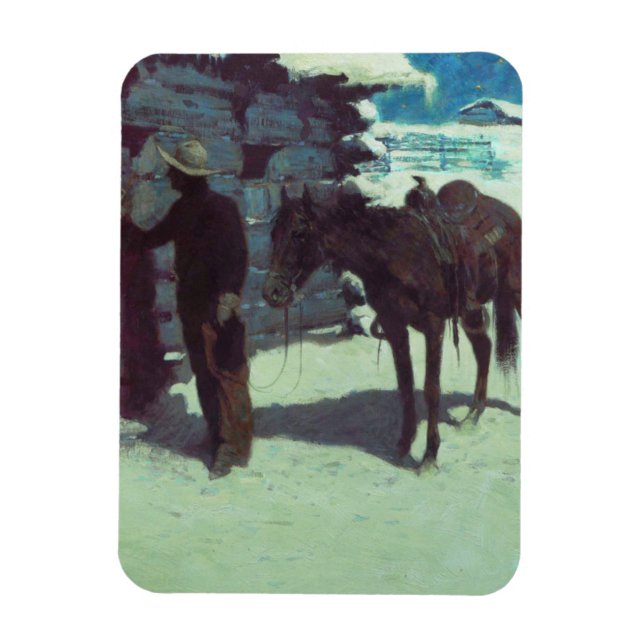 Magnet Flexible Cheval et Cowboy neige hivernale (Vertical)