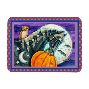 MAGNET FLEXIBLE CHEVAL MAGIQUE NOIR, OWL, JACK-O'-LANTERN & SKULLS