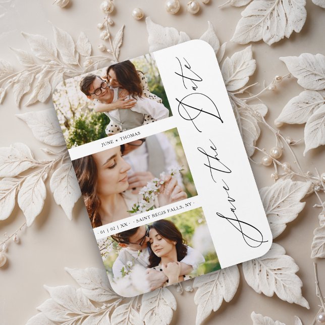 Magnet Flexible Chic Romantic 3 Photos Wedding Trendy Engagement (Chic Romantic 3 Photos Wedding Trendy Engagement Save the Date.)