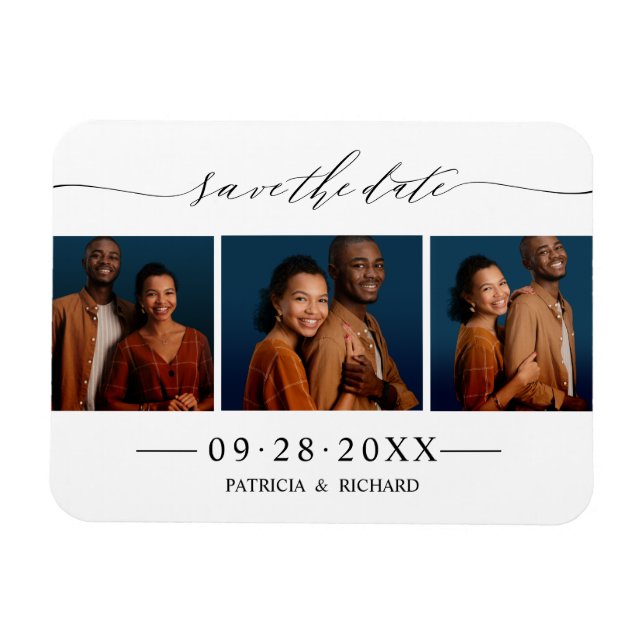 Magnet Flexible Chic Script Wedding Enregistrer La Date 3 Photo Co (Horizontal)