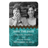 Chic Steampunk Photo Save the Date Magnet, Turquoi