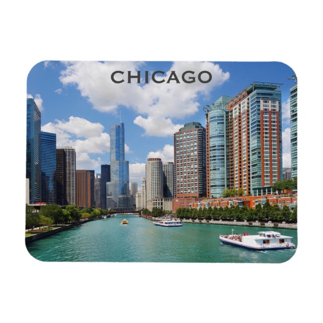 Magnet Flexible Chicago Illinois River Skyline Photo (Horizontal)