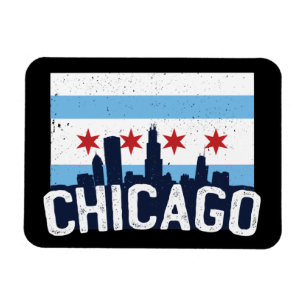 Magnet Flexible Chicago Illinois Skyline 4 étoiles Vintage