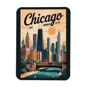 Magnet Flexible Chicago Illinois Skyline Travel Art Vintage