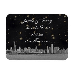 Magnet Flexible Chicago Skyline Black Gold Star Enregistrer la dat