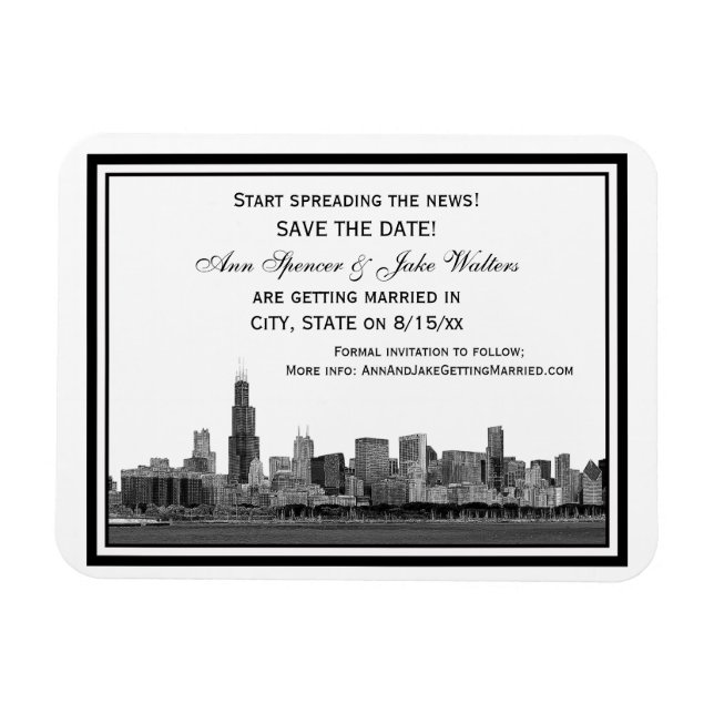 Magnet Flexible Chicago Skyline Etched encadré Enregistrer la date (Horizontal)