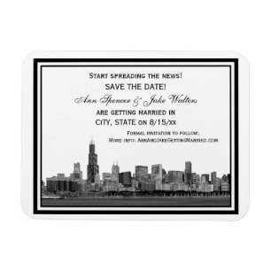 Magnet Flexible Chicago Skyline Gravé Cadre Save the Date