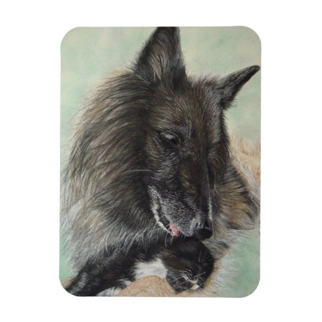 Magnet Flexible chien berger de belgique en train d'agiter le chat (Vertical)