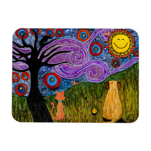 Magnet Flexible Chien et chat Whimsical Starry Night Mouse Pad