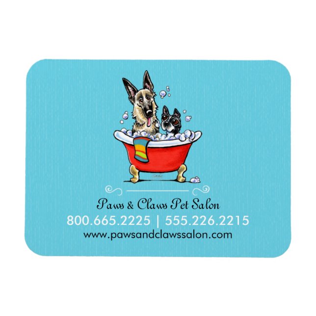Magnet Flexible Chien Groomer Animaux Salon Fancy Tub Bleu Busines (Horizontal)