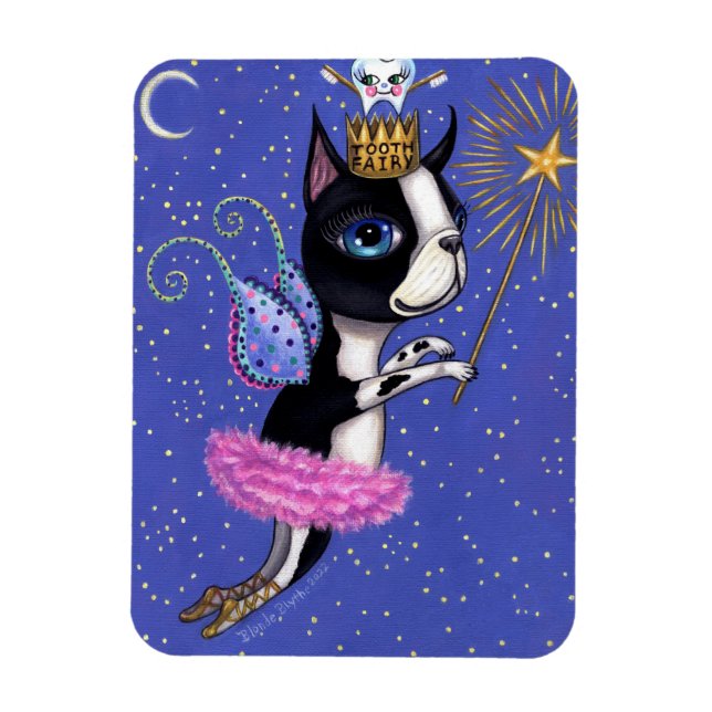 Magnet Flexible Chien poilu de dents Boston Terrier Pink Tutu Crow (Vertical)