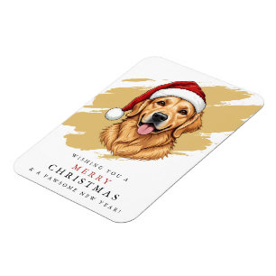 Magnet Flexible Chien Retriever doré de Noël avec chapeau de Père